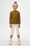 Zeytin Yeşili Basic Unisex Çocuk Mevsimlik Sıfır Yaka Uzun Kollu Tişört