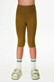 Zeytin Yeşili Basic Kız Çocuk Diz Altı Tayt Kapri