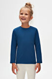 İndigo Basic Unisex Çocuk Mevsimlik Sıfır Yaka Uzun Kollu Tişört