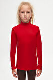 Kırmızı Basic Kışlık Yarım Balıkçı Yaka Uzun Kollu Kız Çocuk Tişört