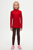 Kırmızı Basic Kışlık Yarım Balıkçı Yaka Uzun Kollu Kız Çocuk Tişört