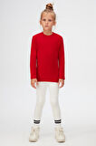 Kırmızı Basic Unisex Çocuk Kışlık Sıfır Yaka Uzun Kollu Tişört