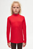 Açık Kırmızı Basic Kışlık Yarım Balıkçı Yaka Uzun Kollu Kız Çocuk Tişört