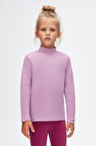 Lila Basic Kışlık Yarım Balıkçı Yaka Uzun Kollu Kız Çocuk Tişört