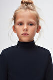 Koyu Lacivert Basic Kışlık Yarım Balıkçı Yaka Uzun Kollu Kız Çocuk Tişört