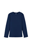 Açık Lacivert Basic Kışlık Sıfır Yaka Uzun Kollu Kız Çocuk Tişört