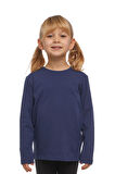 Açık Lacivert Basic Unisex Çocuk Mevsimlik Sıfır Yaka Uzun Kollu Tişört