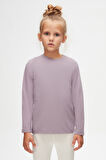 Soft Lila Unısex Sıfır Yaka Uzun Kollu Tişört