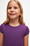 Mor Basic Kız Çocuk Sıfır Yaka Karpuz Kol Tişört