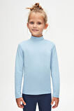Koyu Mavi Basic Kışlık Yarım Balıkçı Yaka Uzun Kollu Kız Çocuk Tişört