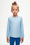 Koyu Mavi Basic Unisex Çocuk Mevsimlik Sıfır Yaka Uzun Kollu Tişört