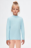Bebek Mavisi Basic Kışlık Yarım Balıkçı Yaka Uzun Kollu Kız Çocuk Tişört