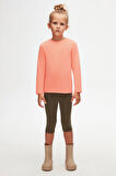 Fosfor Turuncu Basic Unisex Çocuk Mevsimlik Sıfır Yaka Uzun Kollu Tişört