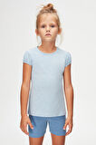 Mavi Melanj Basic Kız Çocuk Sıfır Yaka Karpuz Kol Tişört