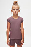 Soft Mor Kız Çocuk Sıfır Yaka Karpuz Kol Tişört