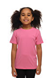 Şeker pembe Basic Unisex Çocuk Sıfır Yaka Kısa Kollu Tişört