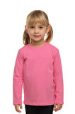 Şeker pembe Basic Unisex Çocuk Mevsimlik Sıfır Yaka Uzun Kollu Tişört