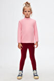 Pembe Basic Kışlık Yarım Balıkçı Yaka Uzun Kollu Kız Çocuk Tişört