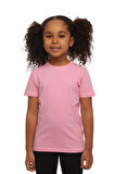 Pembe Basic Unisex Çocuk Sıfır Yaka Kısa Kollu Tişört