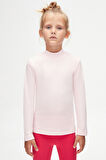 Uçuk pembe Basic Kışlık Yarım Balıkçı Yaka Uzun Kollu Kız Çocuk Tişört