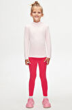Uçuk pembe Basic Kışlık Yarım Balıkçı Yaka Uzun Kollu Kız Çocuk Tişört