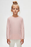 Pudra Pembe Basic Unisex Çocuk Mevsimlik Sıfır Yaka Uzun Kollu Tişört