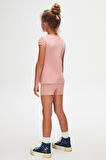 Koyu Pudra Basic Kız Çocuk Sıfır Yaka Karpuz Kol Tişört