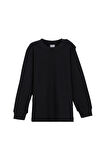 Siyah Basic Kız Çocuk Çıtçıtlı Sıfır Yaka Kışlık Uzun Kol Tişört