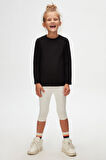 Siyah Basic Unisex Çocuk Mevsimlik Sıfır Yaka Uzun Kollu Tişört
