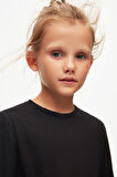 Siyah Basic Unisex Çocuk Mevsimlik Sıfır Yaka Uzun Kollu Tişört