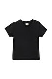 Siyah Basic Unisex Bebek Çıtçıtlı Sıfır Yaka Kısa Kollu Tişört