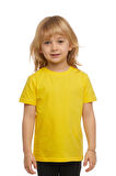 Sarı Basic Unisex Çocuk Sıfır Yaka Kısa Kollu Tişört