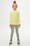 Açık Sarı Basic Kışlık Yarım Balıkçı Yaka Uzun Kollu Kız Çocuk Tişört