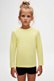 Açık Sarı Basic Unisex Çocuk Mevsimlik Sıfır Yaka Uzun Kollu Tişört