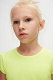 Neon Sarı Basic Kız Çocuk Sıfır Yaka Karpuz Kol Tişört