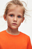 Turuncu Basic Unisex Çocuk Mevsimlik Sıfır Yaka Uzun Kollu Tişört