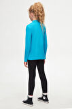 Koyu Turkuaz Basic Kışlık Yarım Balıkçı Yaka Uzun Kollu Kız Çocuk Tişört