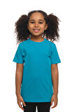 Koyu Turkuaz Basic Unisex Çocuk Sıfır Yaka Kısa Kollu Tişört