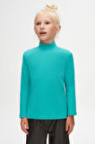 Açık Turkuaz Basic Kışlık Yarım Balıkçı Yaka Uzun Kollu Kız Çocuk Tişört
