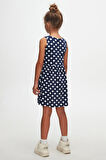 Açık Lacivert Polka-Dot Kız Çocuk Desenli Kolsuz Elbise