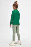 Yeşil Basic Kışlık Yarım Balıkçı Yaka Uzun Kollu Kız Çocuk Tişört