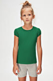 Yeşil Basic Kız Çocuk Sıfır Yaka Karpuz Kol Tişört