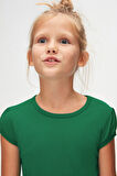Yeşil Basic Kız Çocuk Sıfır Yaka Karpuz Kol Tişört