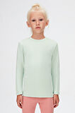 Soft Yeşil Basic Kışlık Sıfır Yaka Uzun Kollu Kız Çocuk Tişört