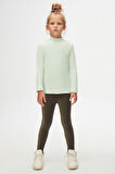 Soft Yeşil Basic Kışlık Yarım Balıkçı Yaka Uzun Kollu Kız Çocuk Tişört