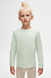 Soft Yeşil Basic Unisex Çocuk Mevsimlik Sıfır Yaka Uzun Kollu Tişört