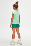 Pastel Yeşil Basic Kız Çocuk Sıfır Yaka Karpuz Kol Tişört