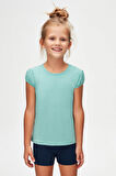 Çağla Yeşil Basic Kız Çocuk Sıfır Yaka Karpuz Kol Tişört