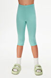 Çağla Yeşil Basic Kız Çocuk Diz Altı Tayt Kapri