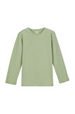 Açık Çağla Yeşil Basic Unisex Çocuk Mevsimlik Sıfır Yaka Uzun Kollu Tişört